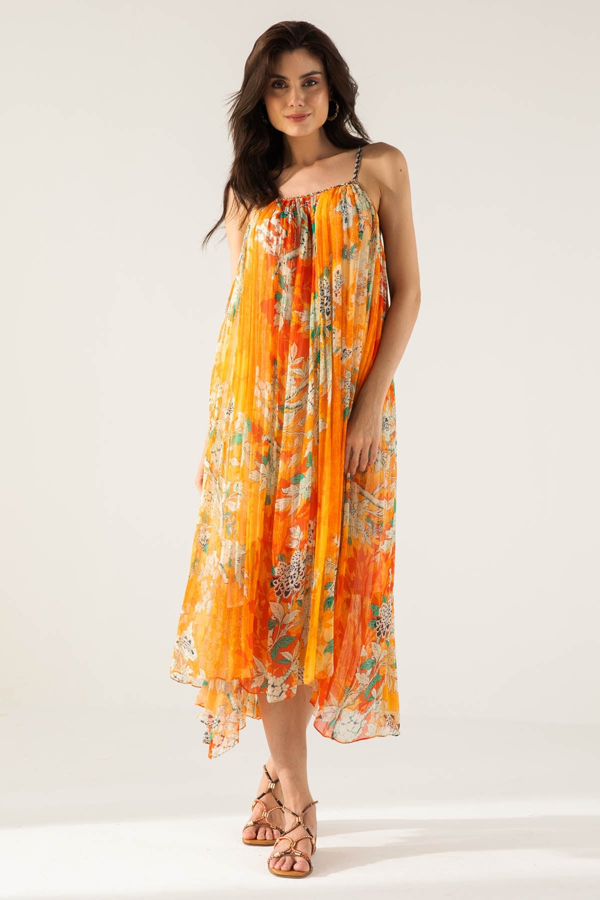 Reena Sharma Orange Chiffon Cami Midi Dress For Women Online at ScrollnShops